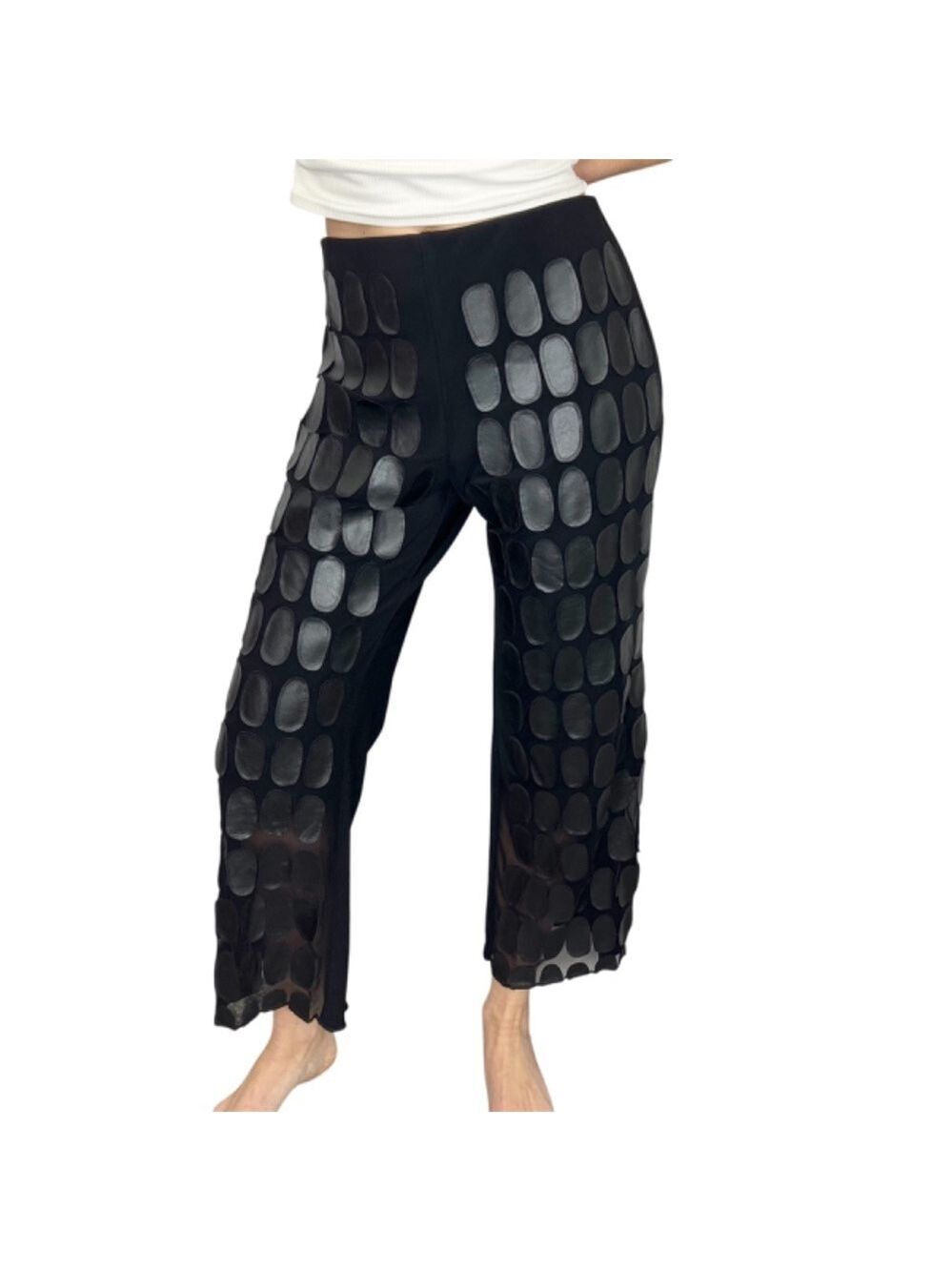 Vtg Joseph Ribkoff 70s 80s union made black cropped straight applique pants 14
